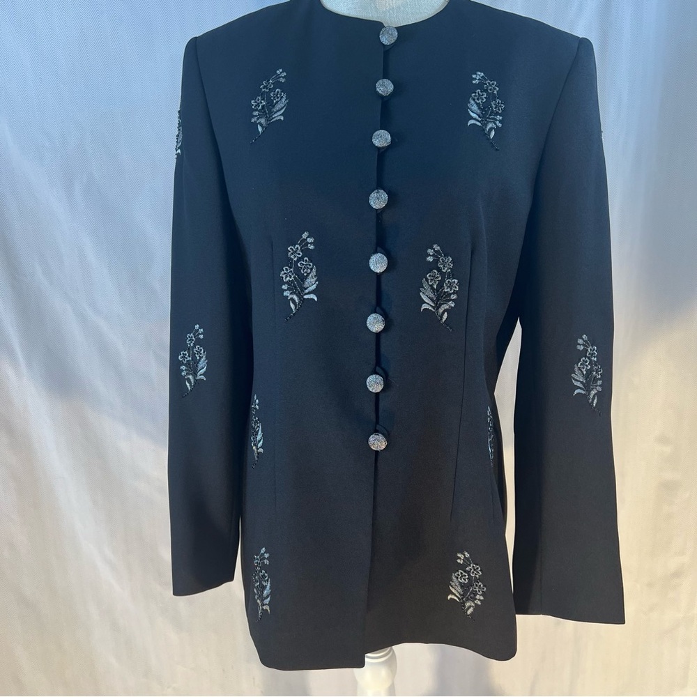 John Meyer of Norwich Black Jacket Silver Embroidery & Beads Button Front 12P👍